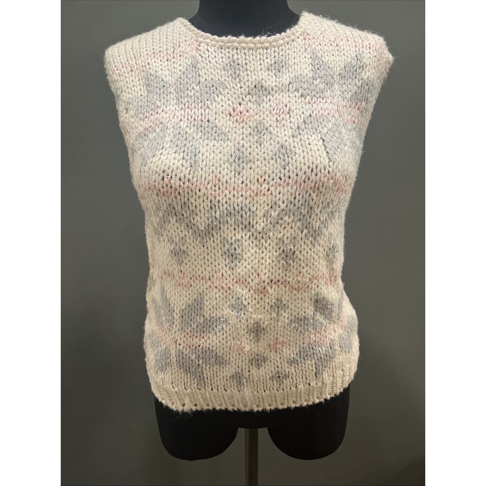 Vintage Licorice Hand Knotted Sweater Vest‎ Medium Gray/pink